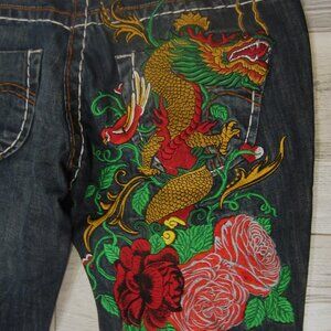 Cinema Donna Embroidered Dragon & Roses Vintage Jeans